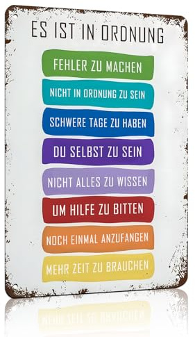 „Es Ist Okay, Nicht Okay Zu Sein“ Vintage Zinn Metall Schild Poster, Motivierende Kinder Kunst Klassenzimmer Poster Zitate, Sei Du Selbst Wanddekoration, 8 x 12 Zoll, Geeignet für Heim, Bar (25114)