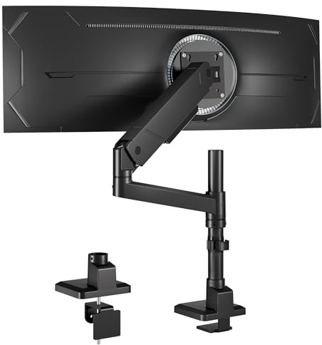 monTEK Heavy Duty Monitor Halterung mit hoher Säule für 17-45 Zoll mit 16kg | Gaming Monitorhalterung Höhenverstellbar, Hält 1-16 kg, Neigbar, Schwenkbar, Drehbar, VESA 75/100 mm, Schwarz