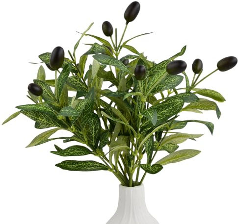 6 pezzi Rami d'ulivo Artificiali, Piante Finte da 30 cm, Doppia Forcella, Rami di Ulivo Finti per Vasi, Decorativi con Frutti di Oliva Piante Finte, per Uso Interno ed Esterno Decorazione Artificiale