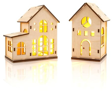 Aitsite 2 Pezzi Villaggio Natalizio, Casette Natalizie Luminose, Villaggio Di Natale, Decorazioni Natalizie Per La Casa, Casette Legno Natalizie LED,Villaggio Natale Decorazioni Casa Christmas Village