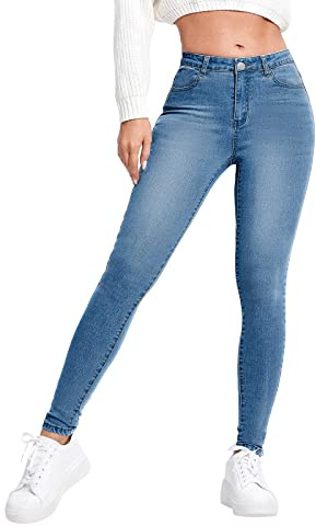 Generisch Skinny Jeans Damen,Damen Jeggings Stretch Slim Fit Skinny Jeans mit Hoher Taille Lässige Stylische Denim Hose für Frauen Female Bequem & Dehnbar Pant Bleistiftjean Blue L