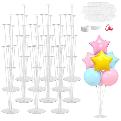 12 Sets Balloon Stand for Table, Balloon Sticks 70cm Holders Clear Balloons Stands Bases Display,for Events & Celebrations Wedding, Graduation Party Decorations, Birthday, Anniversary