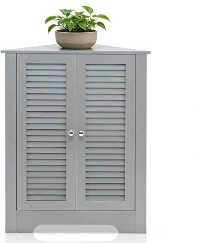 LIFEZEAL Eckschrank Bad, Badezimmerschrank mit Türen, Badschrank mit Verstellbarer Ablage, Unterschrank Beistellschrank für Badezimmer, Küche, Wohnzimmer (Grau)
