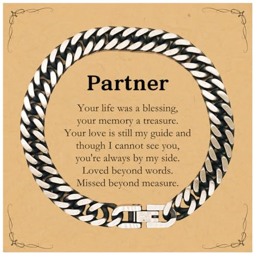 Partner Engraved Cuban Link Chain Bracelet, Loved Beyond Words, Missed Beyond Measure, Perfect Idea Gifts for Holidays, Birthday, Graduation, and More - Unisex Jewelry for Men and Women