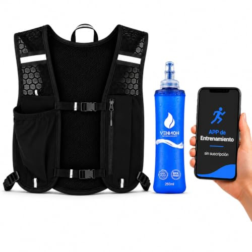 Chaleco Running Hombre Mujer con Botella 250 ml, Chaleco Hidratación Trail Running Ultraligero, Mochila Running Transpirable con Bolsillo para Móvil y Ajuste Reflectante para Correr