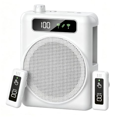 Amplificador de voz portátil con micrófono, amplificador de voz recargable | 2 micrófonos inalámbricos Lavalier, Bluetooth, cancelación de ruido, para profesores, entrenadores, guías, reuniones