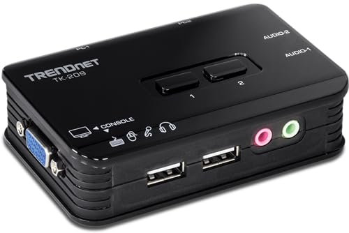 TRENDnet, TK-209K, Switch KVM USB a 2 Porte e Kit di Cavi con Audio, Gestione di Due PC, USB 1.1, Hot Plug, scansione Automatica, Tasti di Scelta Rapida, Compatibile con Windows e Linux