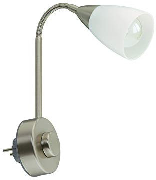 AGL-Leseleuchte, Steckerleuchte, 1 x E14, 40 Watt, inkl. Flexarm, Drehdimmer an Leuchte, matt-nickel