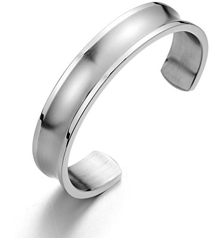 COOLSTEELANDBEYOND Klassiker Herren Armband Armreif aus Edelstahl Farbe Silber Satiniert Rillendesign