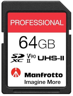 Manfrotto - Scheda di Memoria Professional 64GB, UHS-II, V90, U3 280MB/s in Lettura, 250MB/s in Scrittura, Memory Card per Reflex Digitali e Videocamere, per Immagini di Alta Qualità