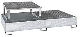 eurokraft | Stahl-Auffangwanne für Tankcontainer IBC/KTC | LxBxH 2650 x 1460 x 865 mm | mit 1 Abfüllaufsatz | Auffangvolumen 1000 l | feuerverzinkt