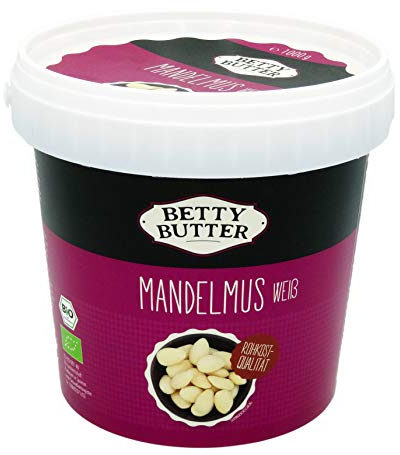 Bio Premium Mandelmus weiß, Rohkost-Qualität, 1 kg Eimer, natürliches Nussmus ohne Zucker, Mandelmus ohne Zucker, Mandelpüree, Mandelbutter, ohne Zusatzstoffe, kein Palmöl