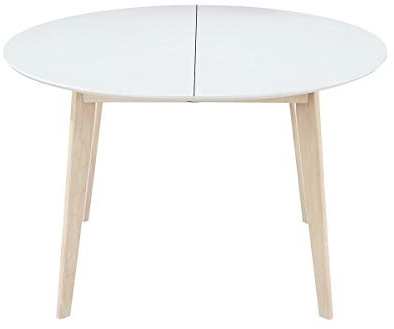 Miliboo - Tavolo da pranzo design rotondo allungabile bianco e legno LEENA