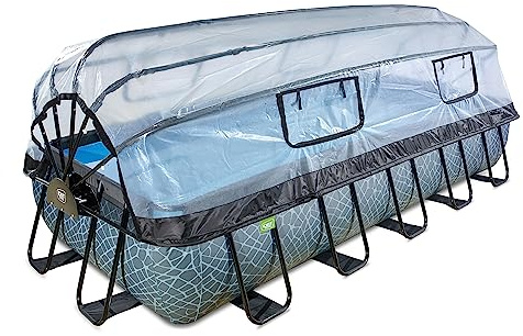 EXIT Toys Aufstellpool Rechteckig 540 x 250 x 100 cm mit Sandfilterpumpe – Familienpool für den Garten – Rahmenpool mit Abdeckung – TÜV CE EN 16582 – Stone – Grau