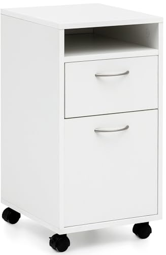 FineBuy 33x63x38 cm Escritorio Base de gabinete de Madera | Cajonera Enrollable Moderna | Cajonera con contenedor para Oficina con Puerta | Pequeño Mueble de sobremesa con Ruedas.