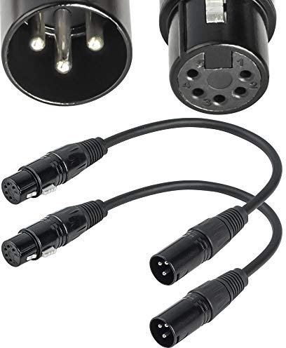 SiYear Cable adaptador XLR macho de 3 pines a XLR hembra de 5 pines DMX 512, XLR3M a XLR5F (12 pulgadas, 2 unidades)