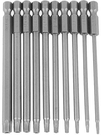Cacciaviti torx, destornilladores torx seguridad, taladro de destornillador de cabeza de seguridad Torx largo de acero de aleación S2 de 10 piezas, juego de puntas de destornillador ranurado
