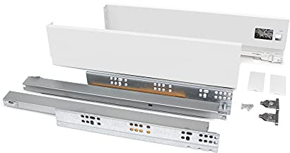Emuca - Schubladen-Kit für Küche und Bad, H. 131 mm, T. 500 mm, 40 Kg, sanftes Schließen, Panels nicht enthalten, Stahl, Weiß