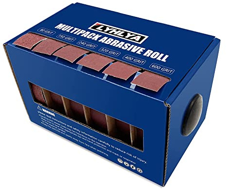 Schleifpapier, 6 Rollen, 2,5 cm x 8 m, Schleifpapier mit Spender, Schmirgeltuchrolle für Holzmöbel, Metallschleifen, Automobil-Polieren, 80/150/240/320/400/600