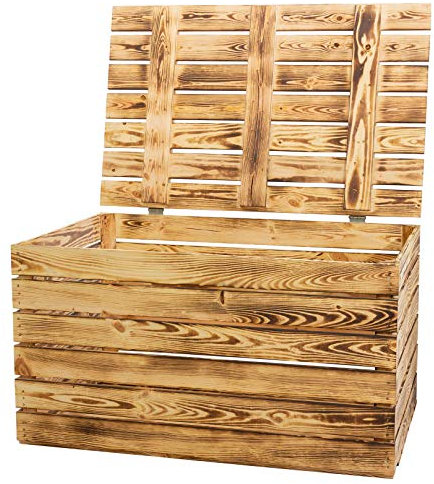 Baúl de madera con tapa, mesa de centro rústica, espacio de almacenamiento para mantas, cojines en el dormitorio (baúl grande flameado)