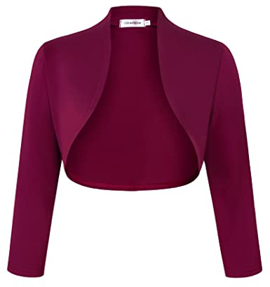 Clearlove - Bolero elegante, cardigan da donna a maniche corte, manica a 3/4, confezione riutilizzabile, rosso vivo, M