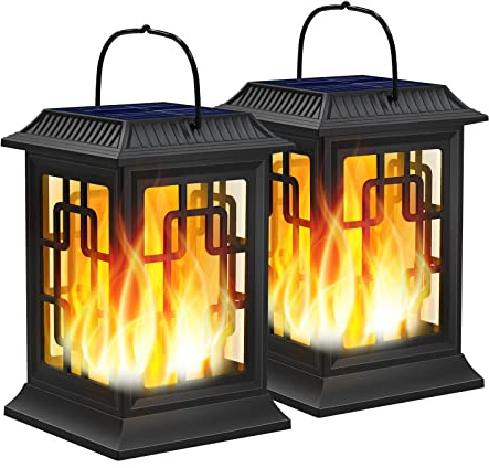 Woenergy Solar Lanterns Outdoor Waterproof, Hanging Solar Lights for Outside Black Hanging Solar Powered Lantern Decorative for Garden Yard Patio, 2 Pack