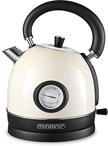 MONZANA® Retro 1.8L 2.2kW Electric Vintage Style Dome Kettle, Cream Kettle | Pastel Cordless Stainless Steel Rapid Boil, Hot Water Tea Coffee, 360° Base, Temperature Gauge, Boil Dry Protection, 2200W