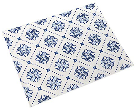 Manteles Individuales Rombo Blanco Azul Salvamanteles Individuales Algodón Lino Lavable Individuales Mesa Resistente al Calor Bajoplatos Tapetes para Mesa Bajoplatos 30x45cm 6 Pcs