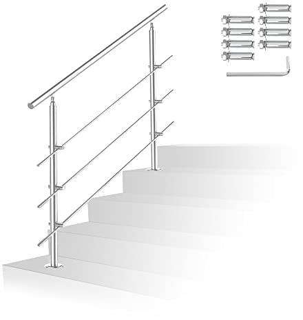 Randaco Edelstahl Handlauf Geländer Innen und Außen, Treppengeländer für Balkon Brüstung Treppen Hauseingang, (180cm, 3 Querstreben)