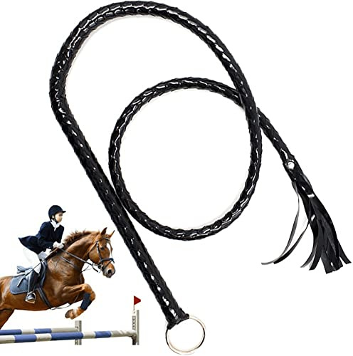 Stakee Whip in Pelle Nera Long Whep Whip Equestrismo Frusta a Cavallo Frustate per Performance Cosplay Accessori