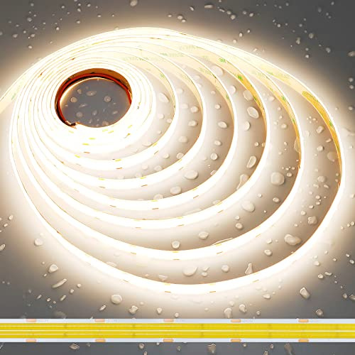 JOYLIT PRO+ 24V COB LED Streifen Doppelreihe 5M 4000K 3020 LM/m Wasserdicht | CRI 95+, 960 LEDs/m, Punktfreies Licht, Dimmbar Naturweiß, Selbstklebend, Kürzbar, Für Badezimmer, Büro(Nur Leuchte)