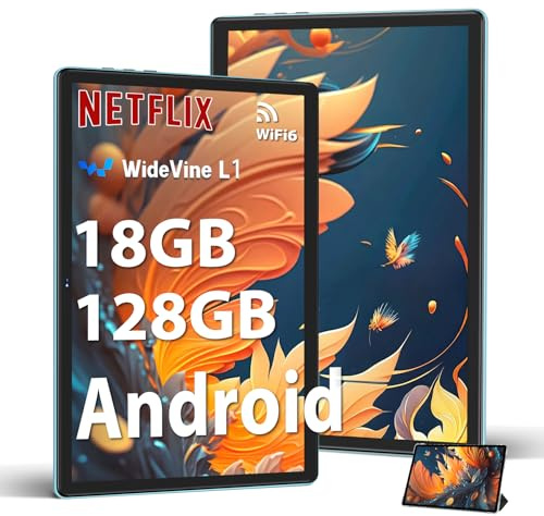 DMOAO Tablet 10 Pulgadas Android 14 con 5G Wi-Fi 6, HD Tablet con 18GB RAM + 128GB ROM (TF 1TB), Widevine L1, 8 Cores 2.0 GHz, Bluetooth 5.0, 1280 * 800 IPS, USB-C, 6000 mAh, Azul