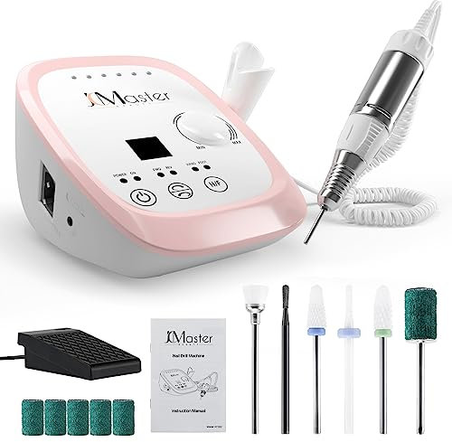 Nagelfräser JCMaster Profi, Fräser Nägel max. 35.000 U/Min, Elektrische Nagelfeile mit Fußpedal für Gelnägel Acrylnägel, elektrische Nagelfräser für Nagelstudio Zuhause, inkl 6x Bits,(Pink)
