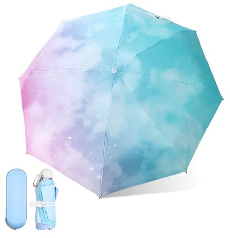 Vesaneae Mini Paraguas Con 8 Huesos - Portátil Con Bolsa de Cápsula, Protección UV, Plegable y Compacto, Resistente Al Agua - A