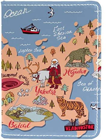 Reisepasshülle für Damen und Herren, Reisepasshülle, Reisepasshülle, Reisedokumente, Organizer, Karte von Russland, Mehrfarbig, 10x14cm/4x5.5 in