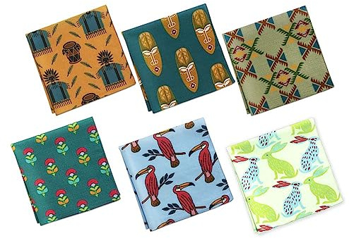 Hexafun 100% Pure Organic Cotton Unisex Handkerchief, Multi-color & Printed, Soft & Stylish, Hankies for Men & Women, Tribal + Nature, Large