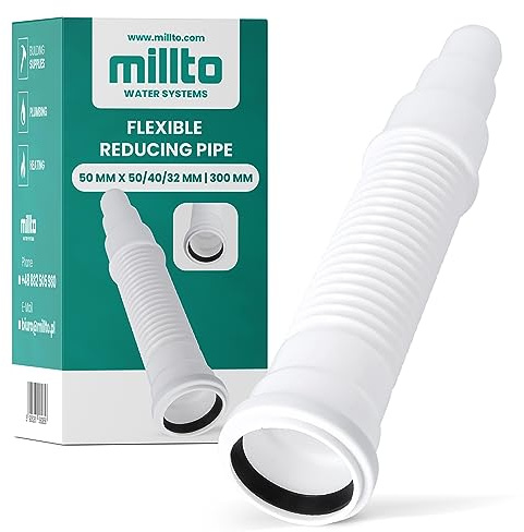 Millto™ Tubo reductor flexible 50 x 50/40/32 mm, 300 mm, tubo de desagüe con manguito, sistema de alcantarillado, salida de lavabo, pieza de conexión de desagüe ajustable
