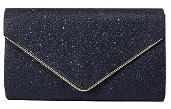 CORIOS Damen Clutch Glänzende Pailletten Abendtaschen Envelope Handtasche Hochzeit Brautbörse Schultertasche mit Abnehmbarer Kette Elegante Umhängetasche Dunkelblau