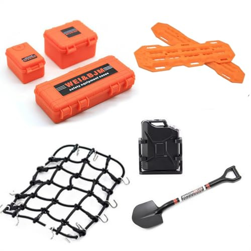Ezweiji Set de 8 Accesorios para RC Crawler 1/10, Decoración de Coche RC con Red de Equipaje y Kit Scale Deko, Compatible con Modelos 1:10 como Traxxas TRX-4, Axial SCX10 III (Naranja 1/10)