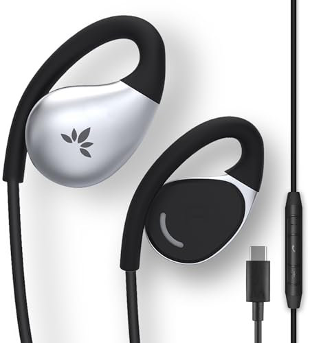 Avantree Resolve (Large) – USB-C Wired Open-Ear Earbuds w/Mic & Over-Ear Hook, for Seniors & Men w/Large Ears, Great for Office, Outdoor & Home