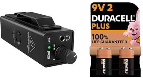 Behringer POWERPLAY P2 Ultra-Compact Personal In-Ear Monitor Amplifier & Duracell Plus 9V Batteries (Pack of 2) - Alkaline - 100% Life Guaranteed