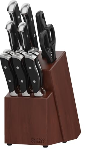Chicago Cutlery Armitage (13-PC) Kitchen Knife Block Set with Steak Knives and Wooden Block, Black Ergonomic Handles and Sharp Stainless Steel Professional Chef Knife Set