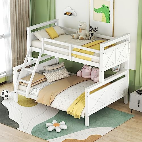 90 (140) x 200 cm, letto a castello con scala e ringhiera di sicurezza, trasformabile in 2 letti separati, letto in legno per bambini, ragazzi e adulti (bianco)