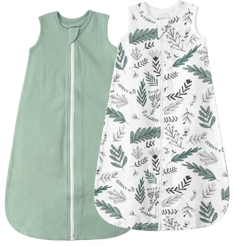 LILBESTIE Sommerschlafsack Baby 2 Pack, 100% Baumwolle Schlafsack Baby Sommer 0.5 tog 6-12 Monate, Grün und Blätter