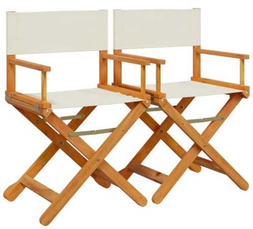 vidaXL Klappbare Regiestühle 2 STK., Gartenstuhl mit Holzrahmen, Klappstuhl für Garten Balkon, Regiestuhl Campingstuhl Stuhlset, Modern, Cremeweiß Stoff