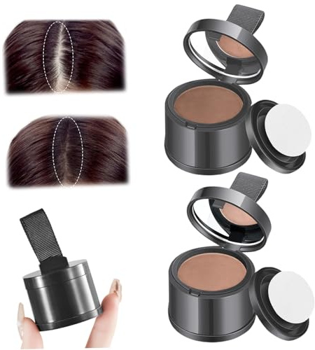 2 Stück Puder zum Auffrischen des Ansatzes, Haaransatz-Puder für Frauen, dunkelbraun und hellbraun, Concealer für Haarausfall, wasser- und schweißbeständig, Haaransatz-Puder, Ansatz-Abdeckung, Ansatz-