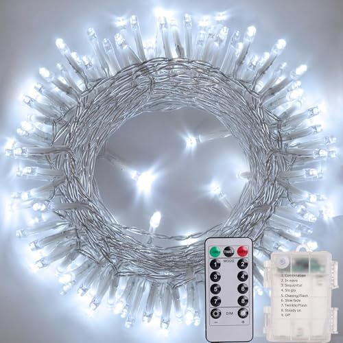 Litark LED Lichterkette Batterie Weiß, 10M 100 LED Weihnachtsbeleuchtung mit Fernbedienung, Timer, 8 Modi, Wasserdicht Lichterkette Weihnachtsbaum Batteriebetrieben für Innen außen Weihnachtsdeko