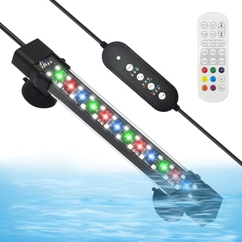 Luce per Acquario, 7 Colori RGB Illuminazione per Acquario in Modalità 24/7, 10 Livelli di Oscuramento Illuminazione a Led Timer Regolabile, Led Acquario Luminosità Regolabile (8 W, 20 cm)