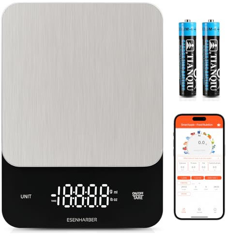Balance alimentaire intelligente avec calculatrice nutritionnelle, capacité de 10 kg, balance de cuisine intelligente pour perte de poids, régime, cétogène, macro, calories, cuisine, préparation des
