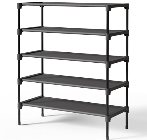 Kitsure Shoe Rack - Premium Non-Woven Shoe Rack Shelf, Shoe Organizer for Closet, Entryway, Garage & Corridor, Sturdy & Durable Long Stackable Shoe Shelves, 70 x 30 x 78 cm, Black